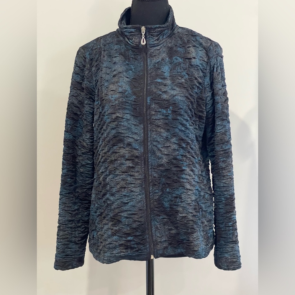 Patchington M  Textured‎ Black and Blue Full Zip w Stretch 502